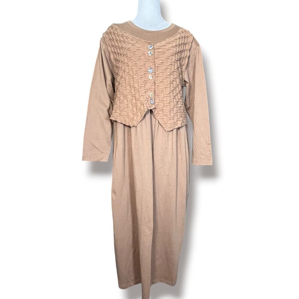 Vintage Lagenlook Brown Maxi Dress Boho Layered Textured Neutral Minimalist